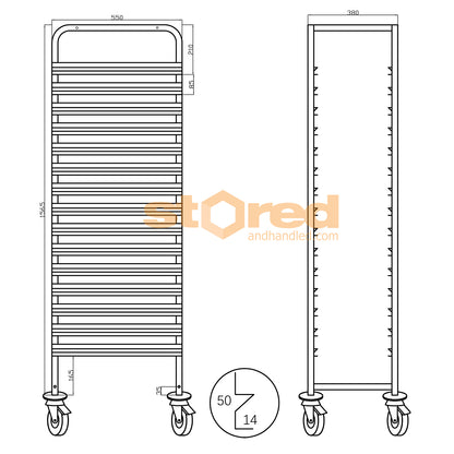 Gastronorm Rack - 15 Level Gastronorm Trolley